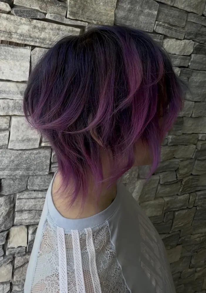 Violet-to-black textured bob — FILTER Ladies Salon Abu Dhabi